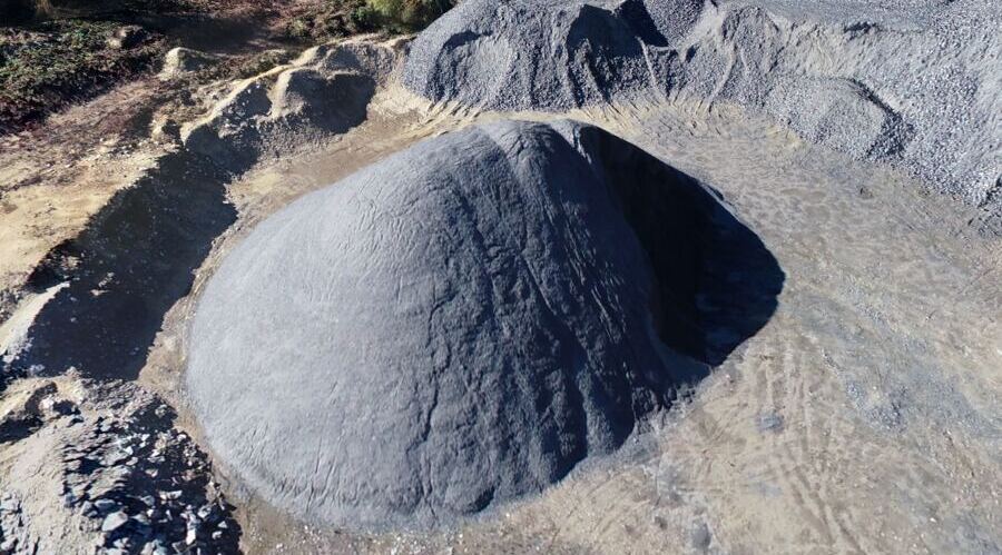 Drone photogrammetry volume model of stockpiles in an active quarry, from the job described below