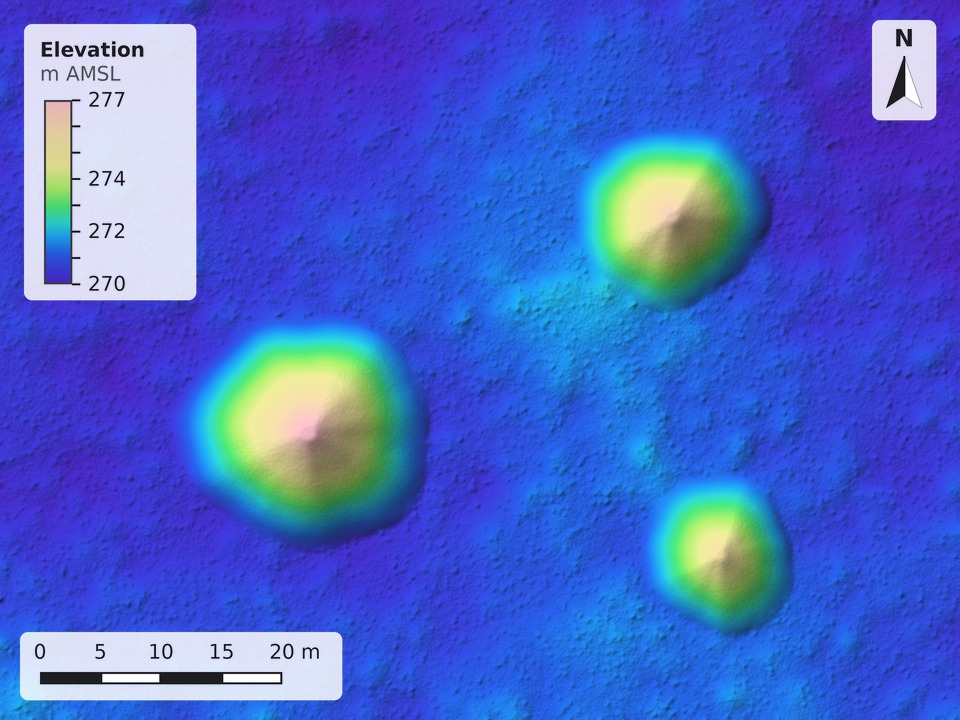 Colorized digital terrain model export, elevation gradient from land to water